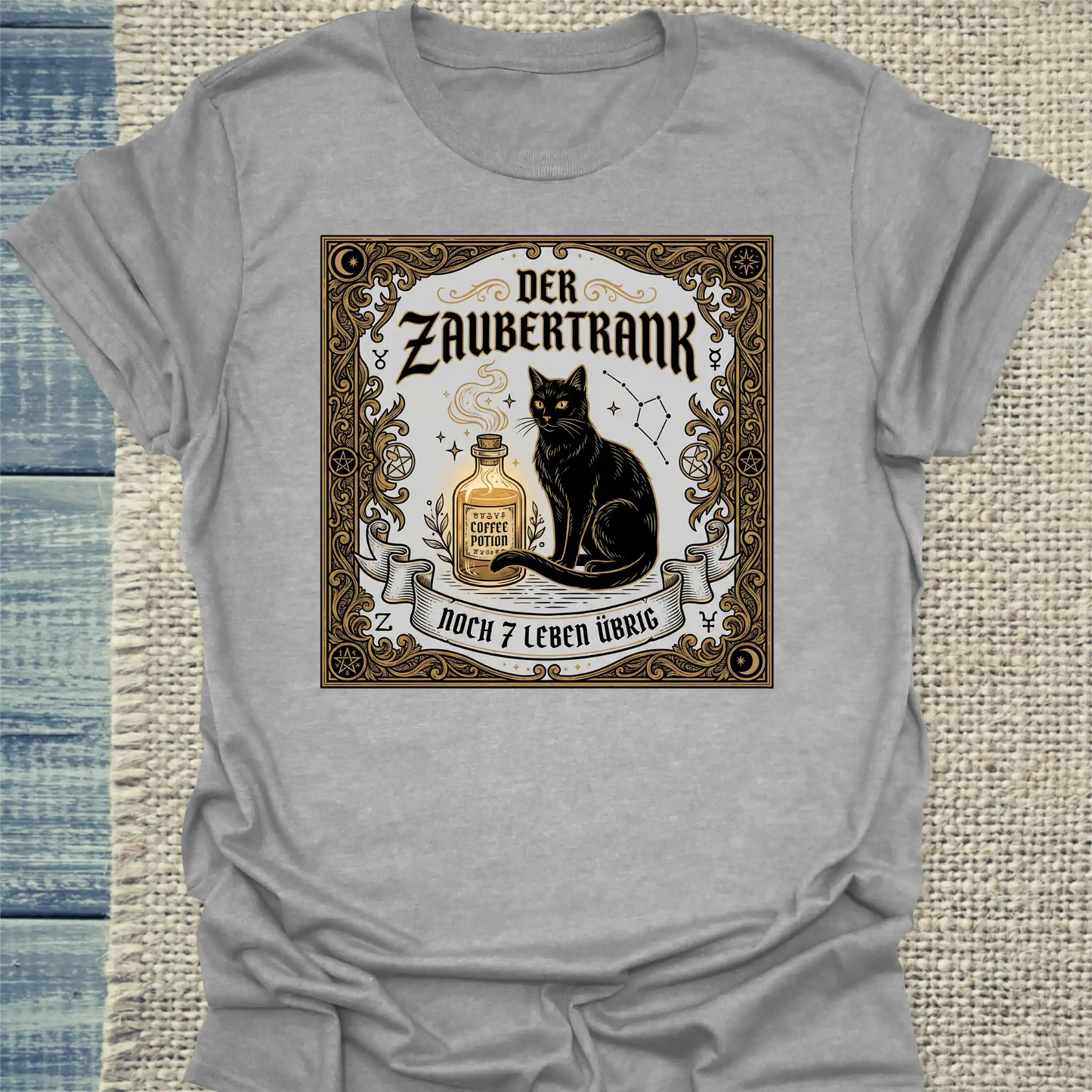 T-Shirt - Der Zaubertrank - Unisex - Katze & Kaffee Grau