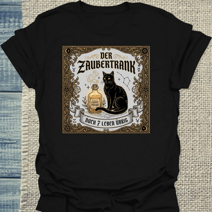 T-Shirt - Der Zaubertrank - Unisex - Katze & Kaffee Schwarz