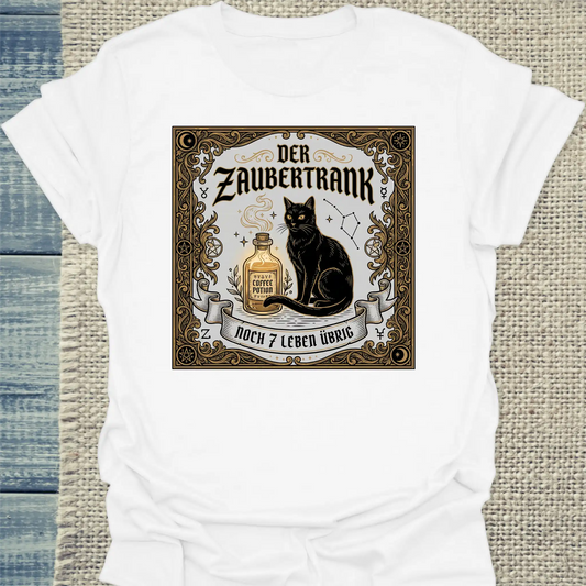 T-Shirt - Der Zaubertrank - Unisex - Katze & Kaffee Weiß