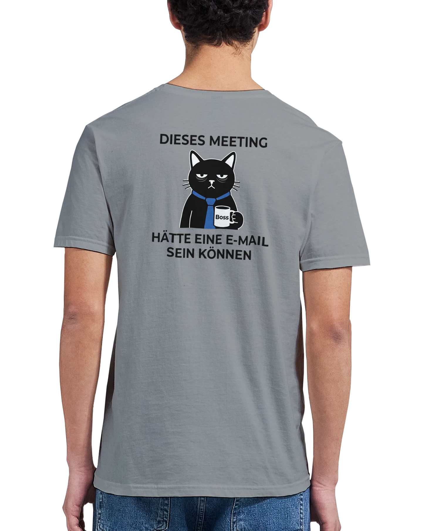 T-Shirt - Dieses Meeting - Rücken - Unisex - Katze & Kaffee, Back Grau
