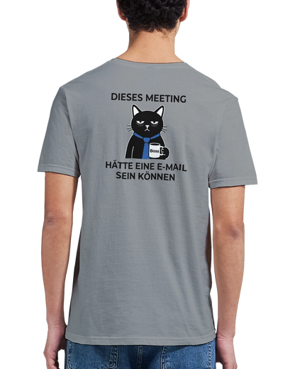 T-Shirt - Dieses Meeting - Rücken - Unisex - Katze & Kaffee, Back Grau