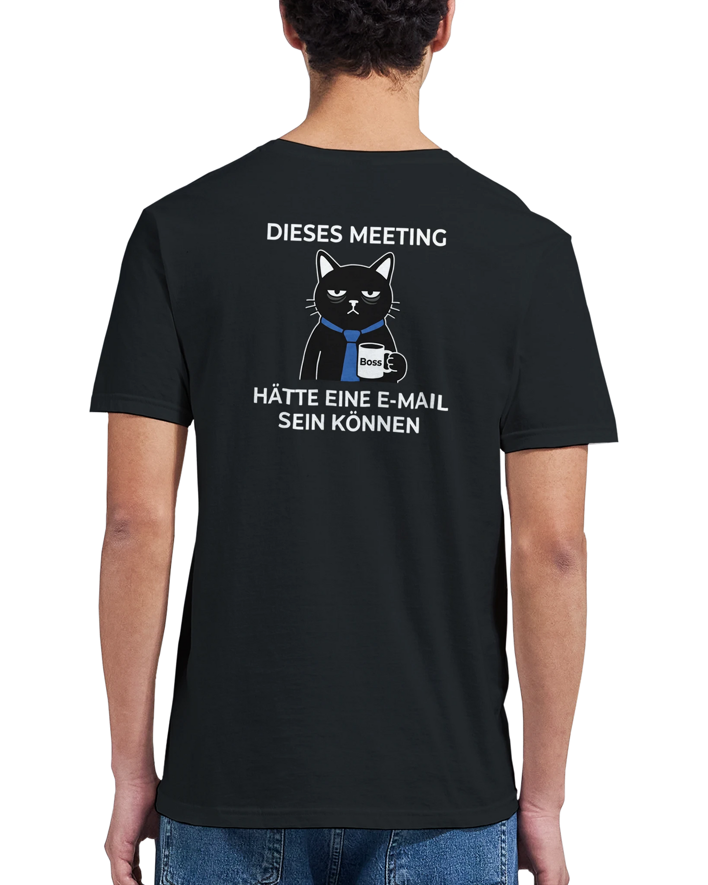 T-Shirt - Dieses Meeting - Rücken - Unisex - Katze & Kaffee, Back Schwarz