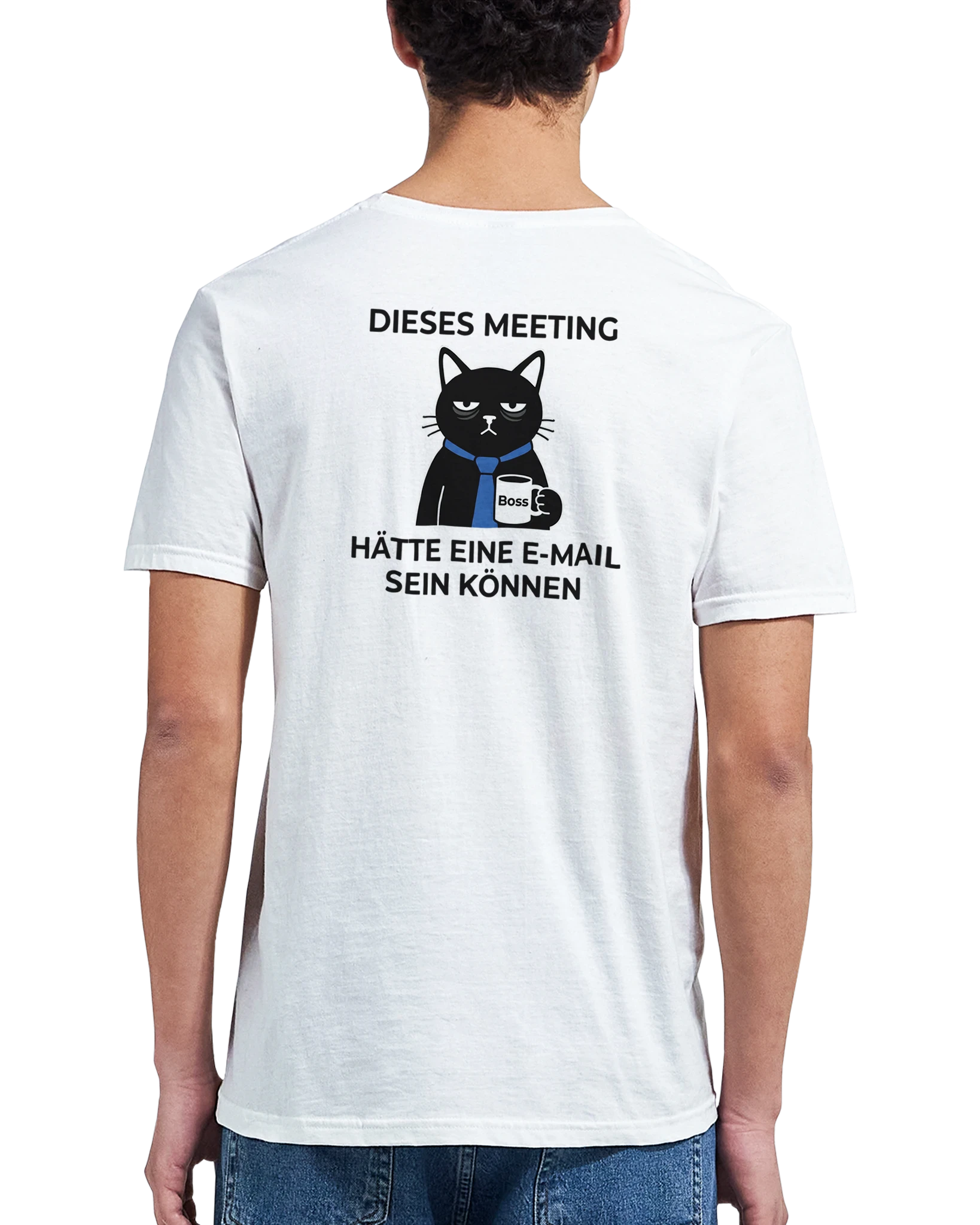 T-Shirt - Dieses Meeting - Rücken - Unisex - Katze & Kaffee, Back Weiß