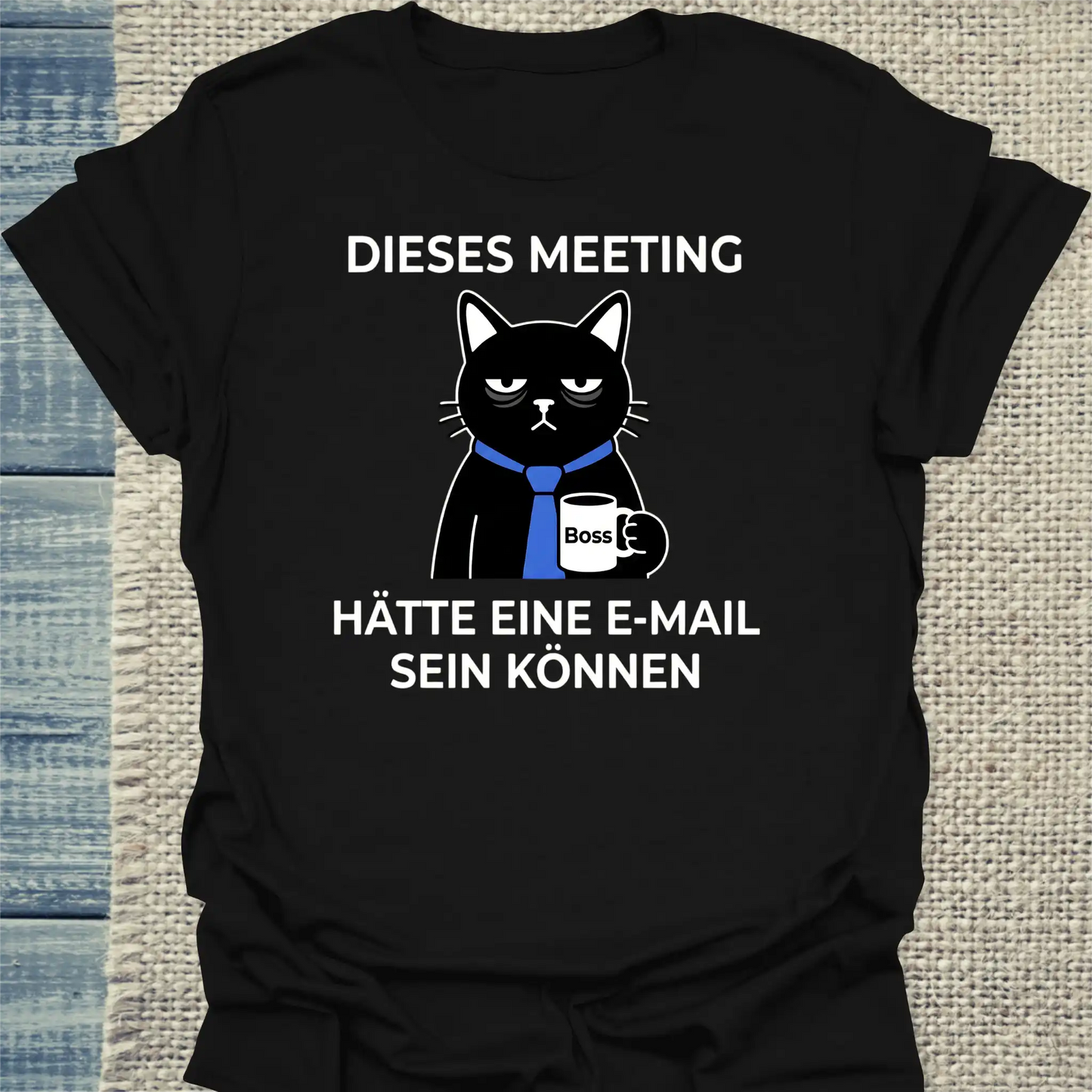 T-Shirt - Dieses Meeting - Unisex - Katze & Kaffee Schwarz