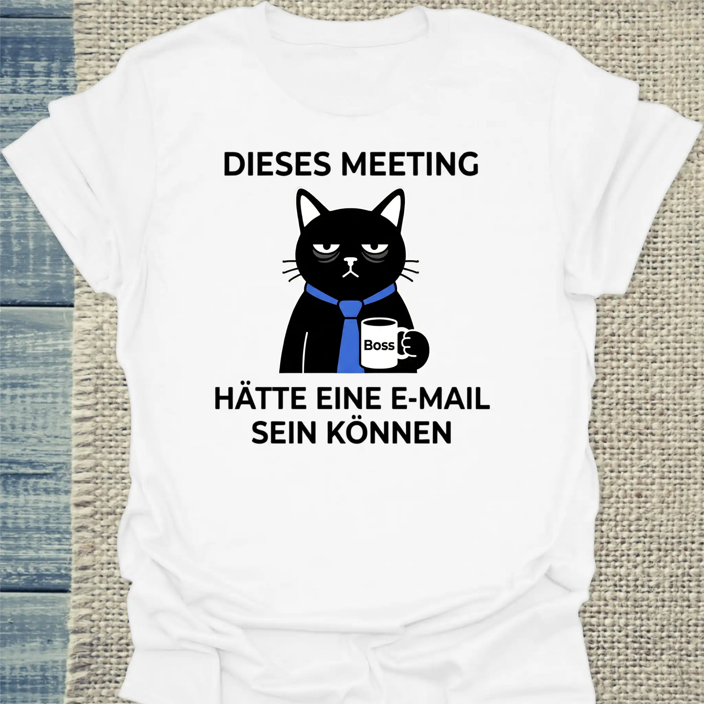 T-Shirt - Dieses Meeting - Unisex - Katze & Kaffee Weiß