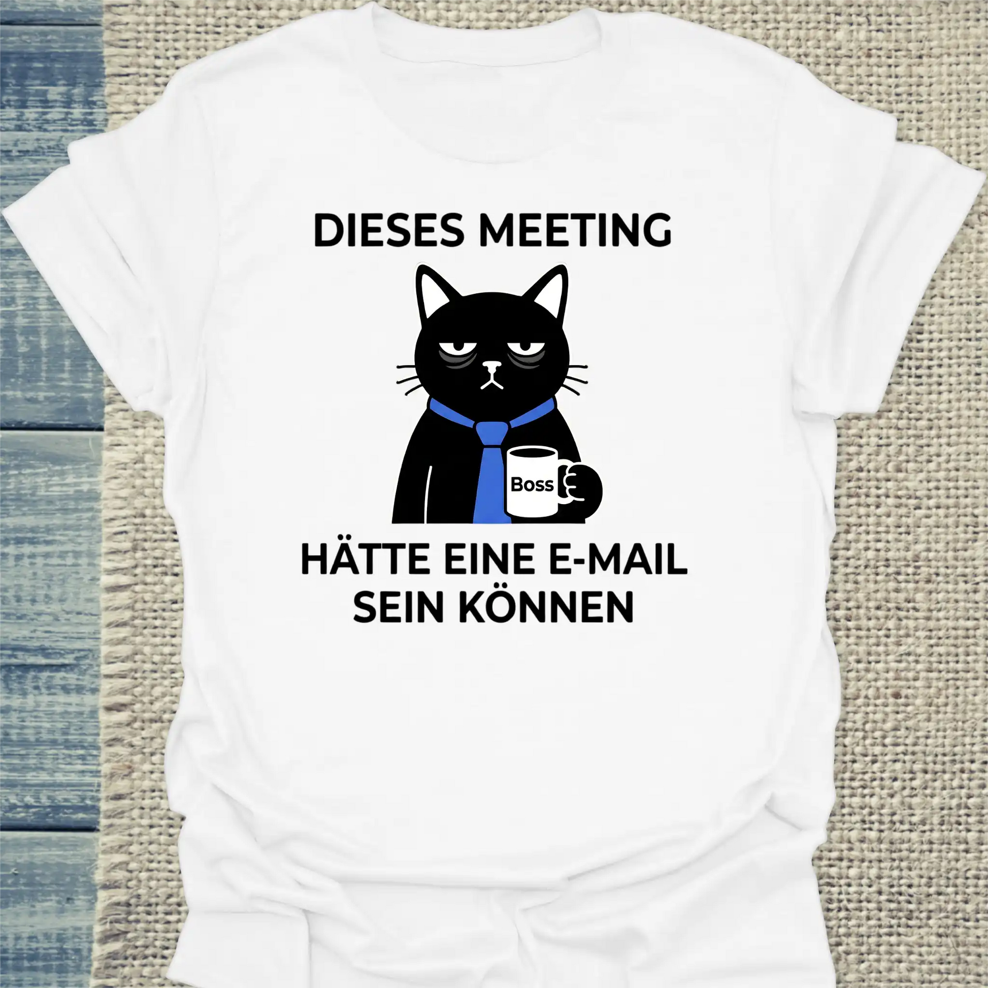 T-Shirt - Dieses Meeting - Unisex - Katze & Kaffee Weiß
