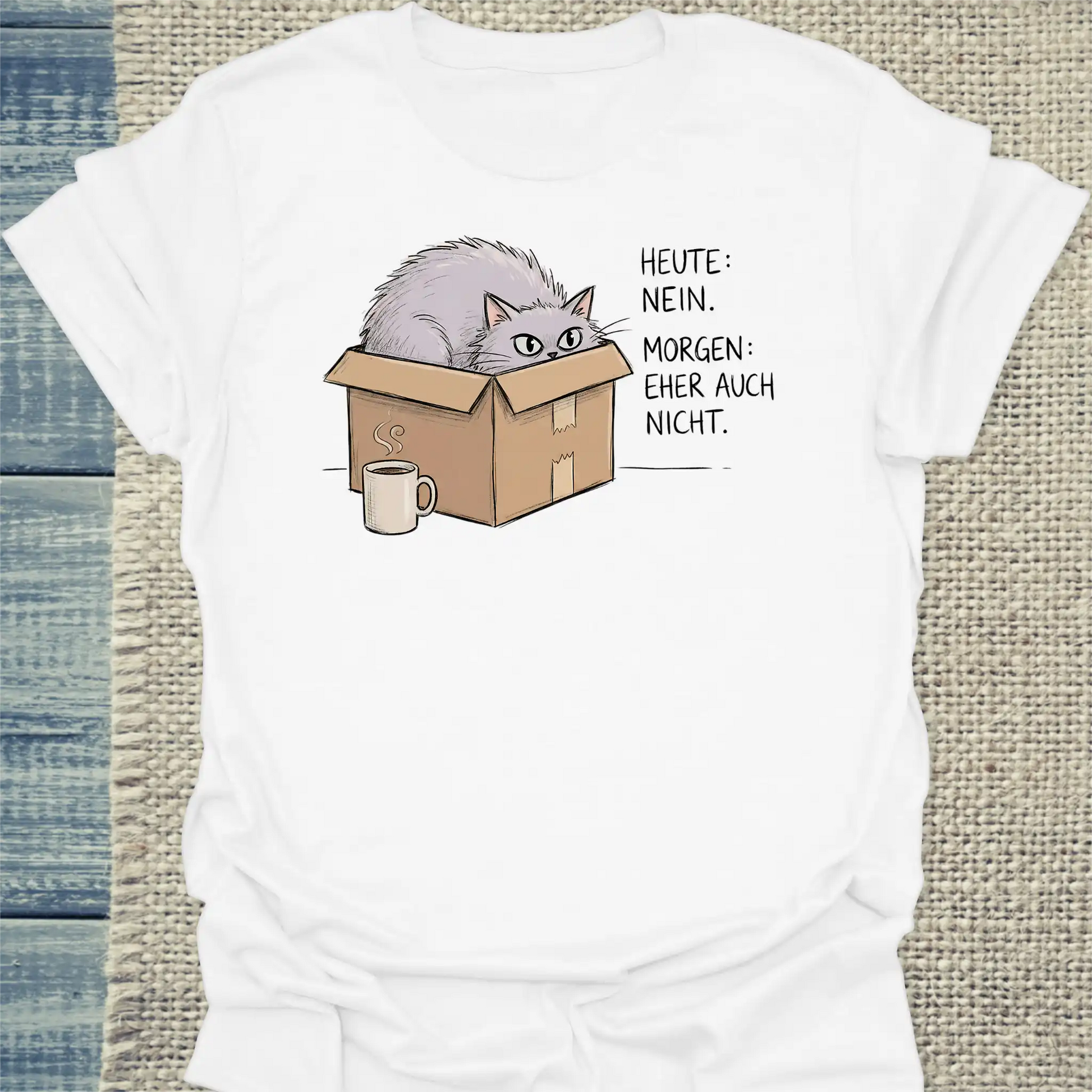 T-Shirt - Eher auch nicht - Unisex - Katze & Kaffee Weiß