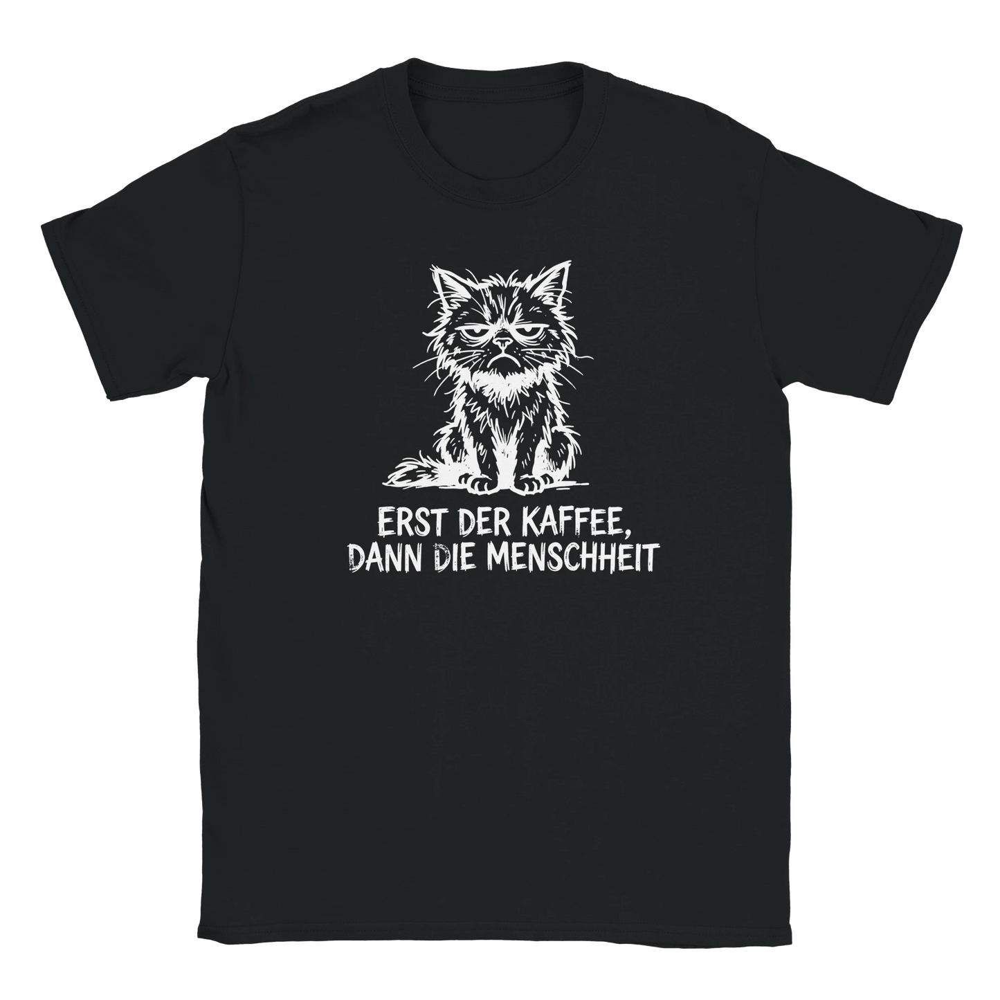 T-Shirt - Erst der Kaffee, Dann die Menschheit - Unisex - Katze & Kaffee Schwarz