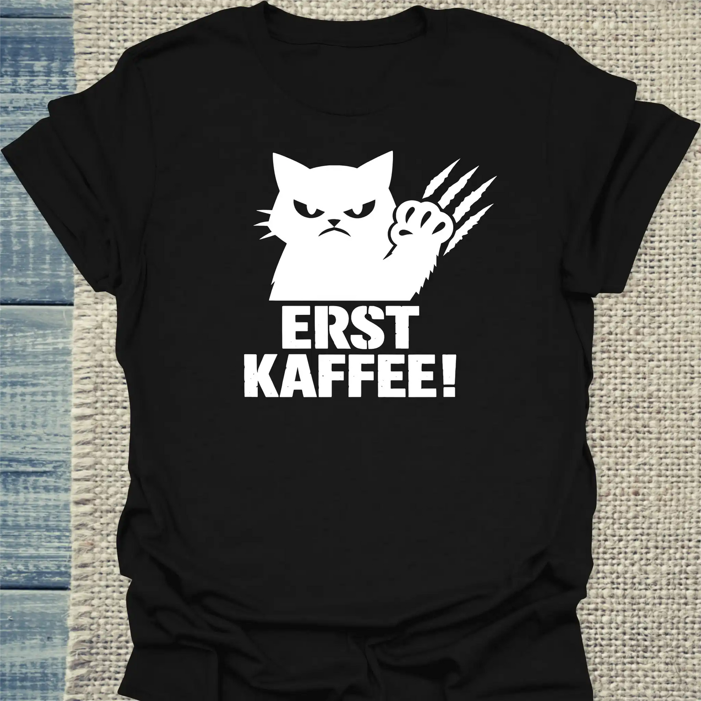 T-Shirt - Erst Kaffee! - Unisex - Katze & Kaffee Schwarz