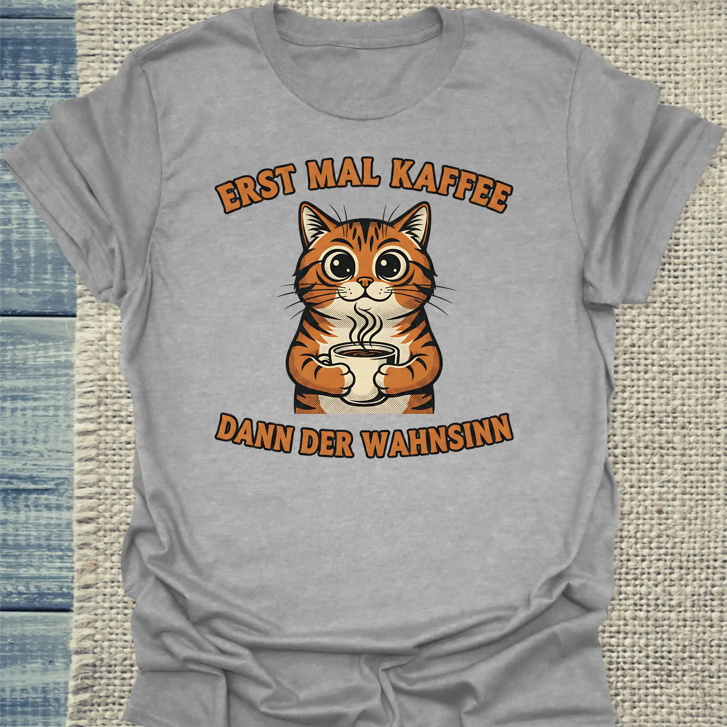 T-Shirt - Erst mal Kaffee - Unisex - Katze & Kaffee Grau