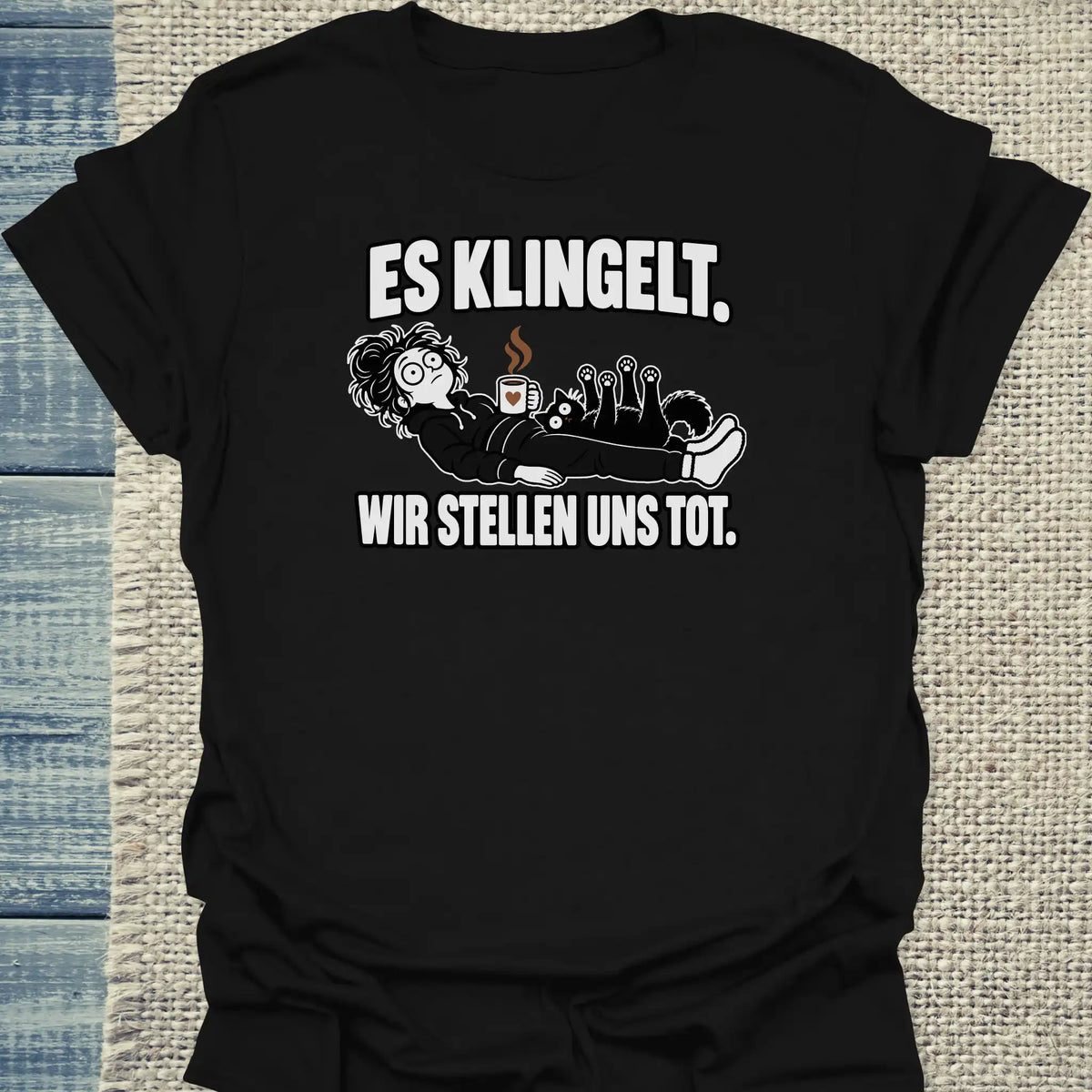 T-Shirt - Es klingelt - Unisex - Katze & Kaffee, Halloween Schwarz