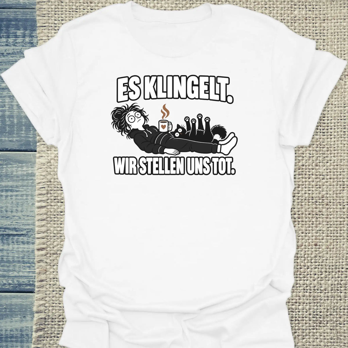 T-Shirt - Es klingelt - Unisex - Katze & Kaffee, Halloween Weiß
