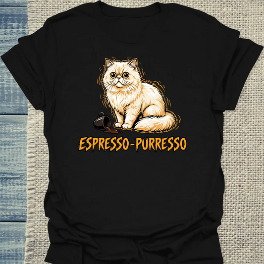 T-Shirt - Espresso-Purresso - Unisex - Katze & Kaffee Schwarz