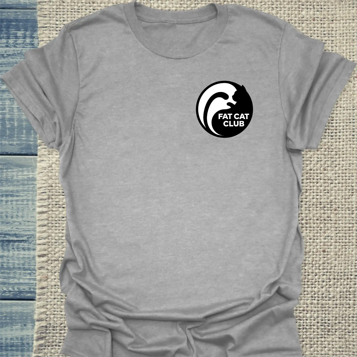 T-Shirt - Fat Cat Club - Badge - Unisex - Katze Grau