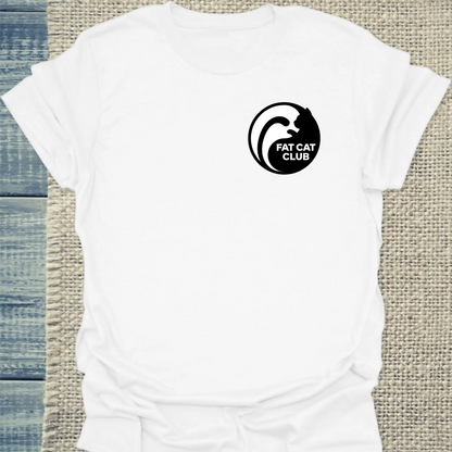 T-Shirt - Fat Cat Club - Badge - Unisex - Katze Weiß