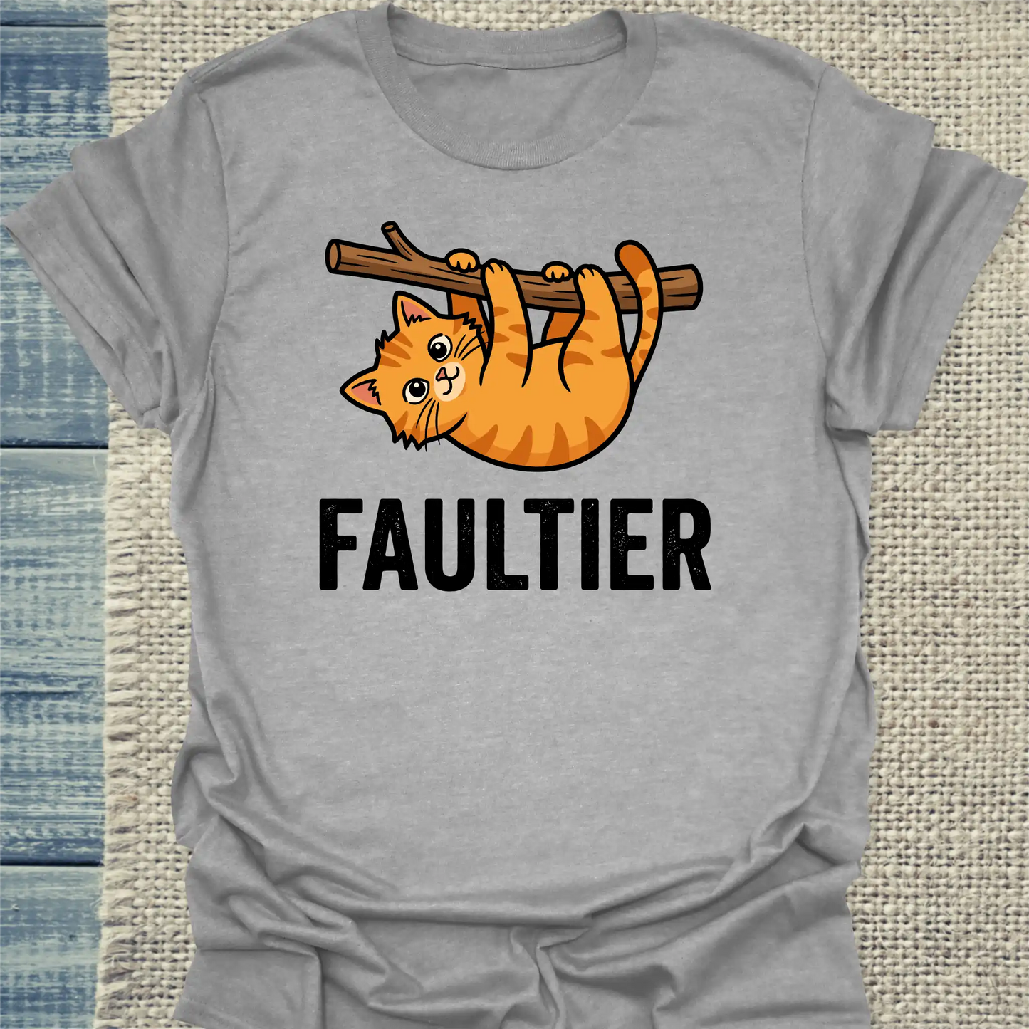 T-Shirt - Faultier - Unisex - Katze & Kaffee Grau