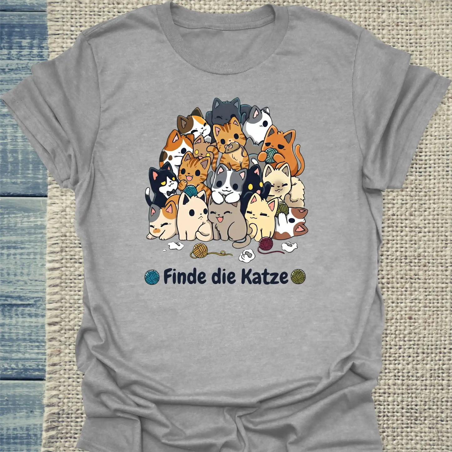 T-Shirt - Finde die Katze - Unisex - Katze Grau