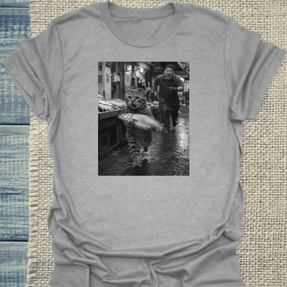 T-Shirt - Fischdieb - Unisex - Katze Grau