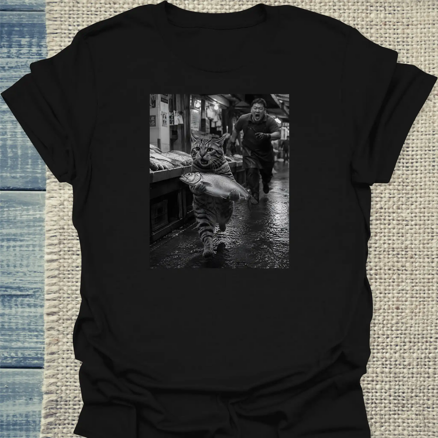 T-Shirt - Fischdieb - Unisex - Katze Schwarz