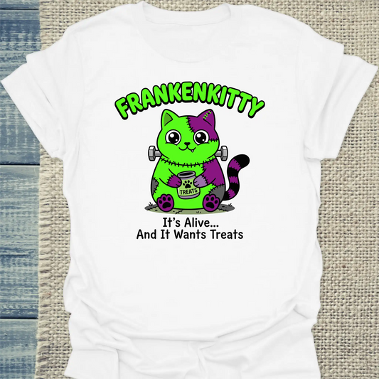 T-Shirt - Frankenkitty - Unisex - Katze Weiß