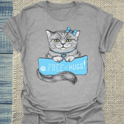 T-Shirt - Free Hugs - Unisex - Katze Grau