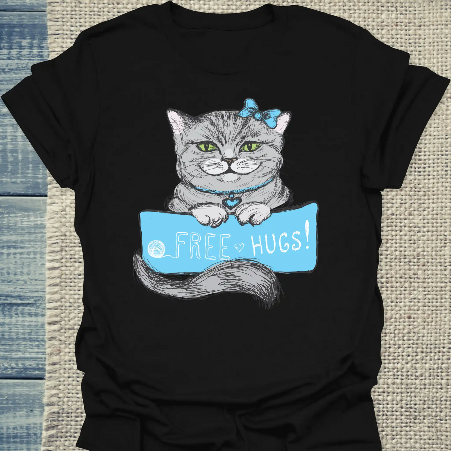 T-Shirt - Free Hugs - Unisex - Katze Schwarz