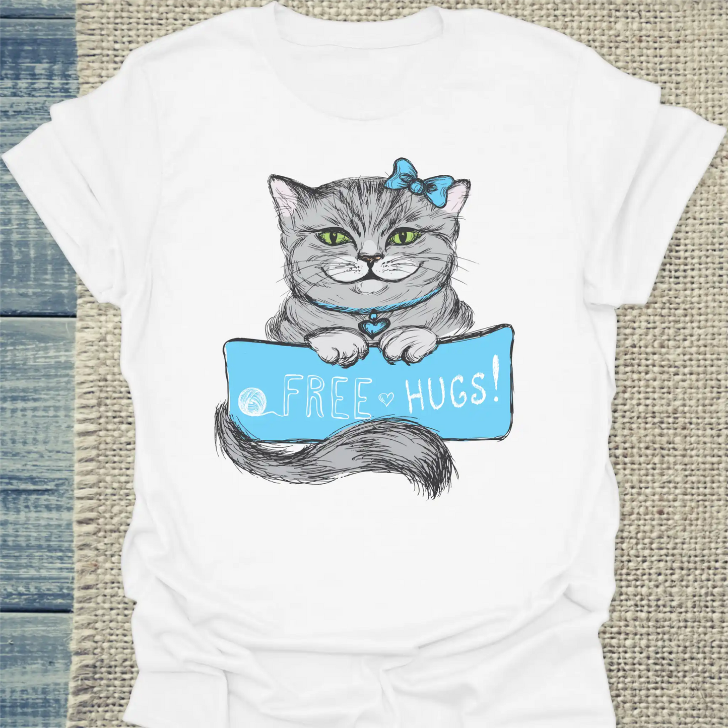 T-Shirt - Free Hugs - Unisex - Katze Weiß
