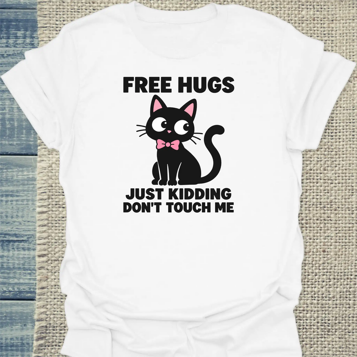 T-Shirt - Free Hugs - Unisex - Katze Weiß