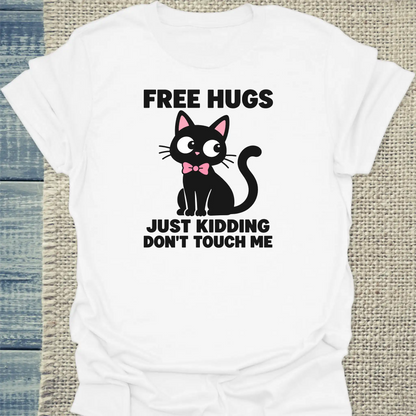T-Shirt - Free Hugs - Unisex - Katze Weiß