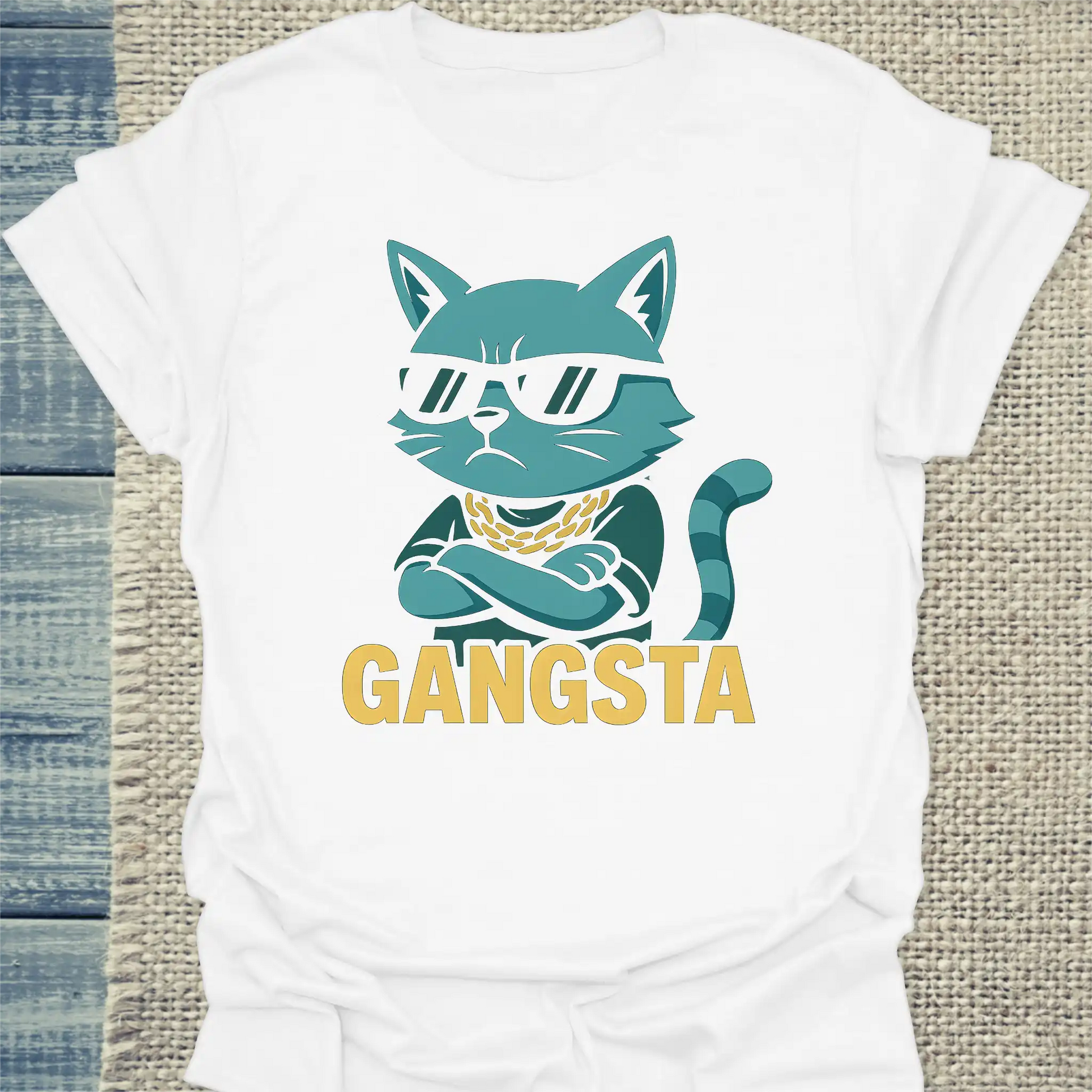 T-Shirt - Gangsta Cat - Unisex - Katze Weiß