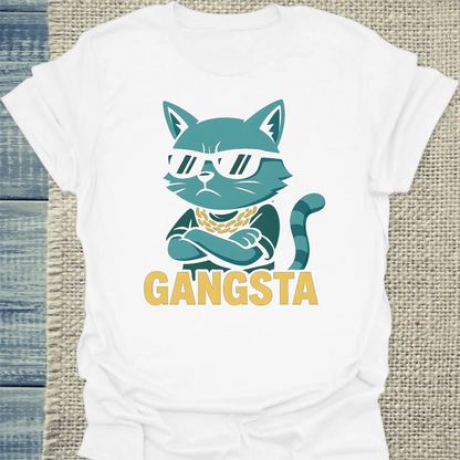 T-Shirt - Gangsta Cat - Unisex - Katze Weiß