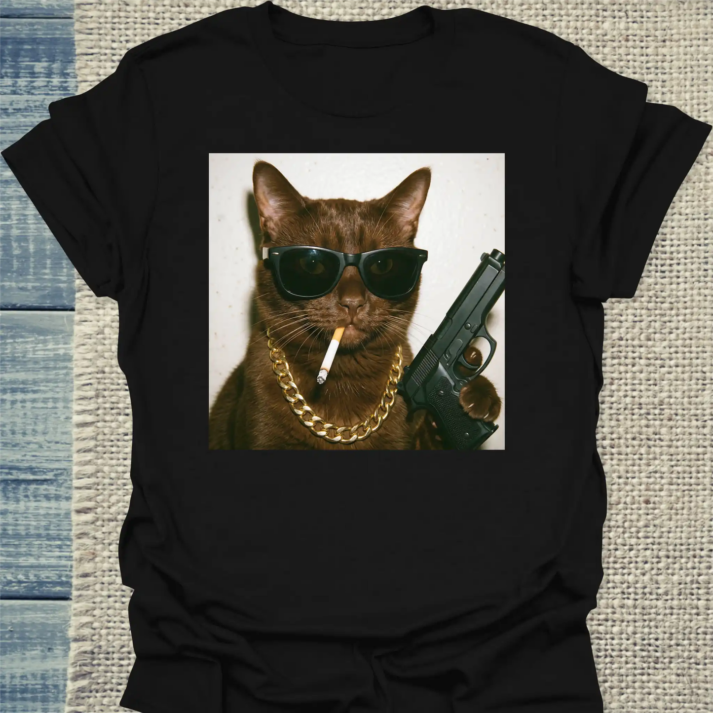 T-Shirt - Gangster Cat - Unisex - Katze & Cat Guy Schwarz