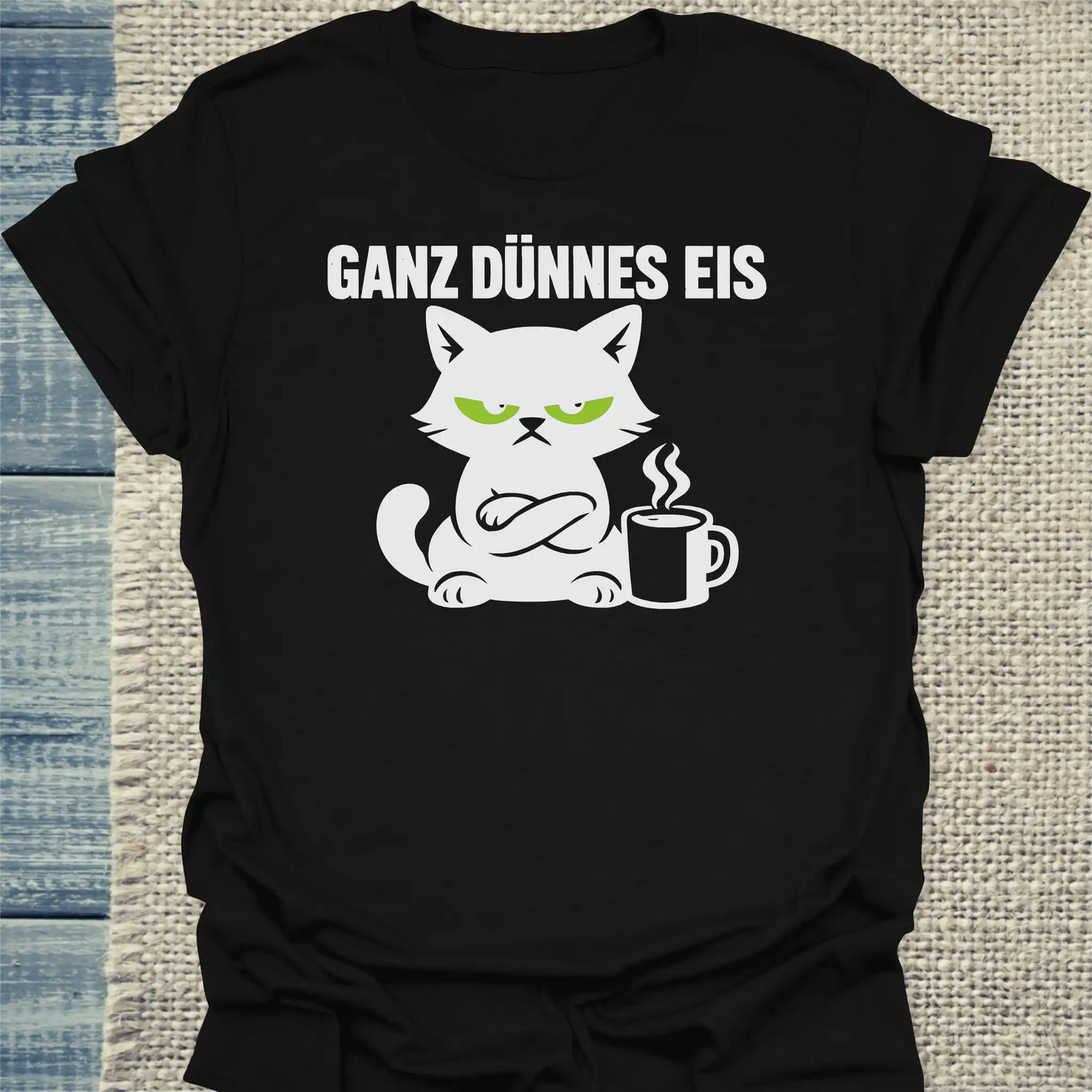 T-Shirt - Ganz dünnes Eis - Unisex - Katze & Kaffee Schwarz