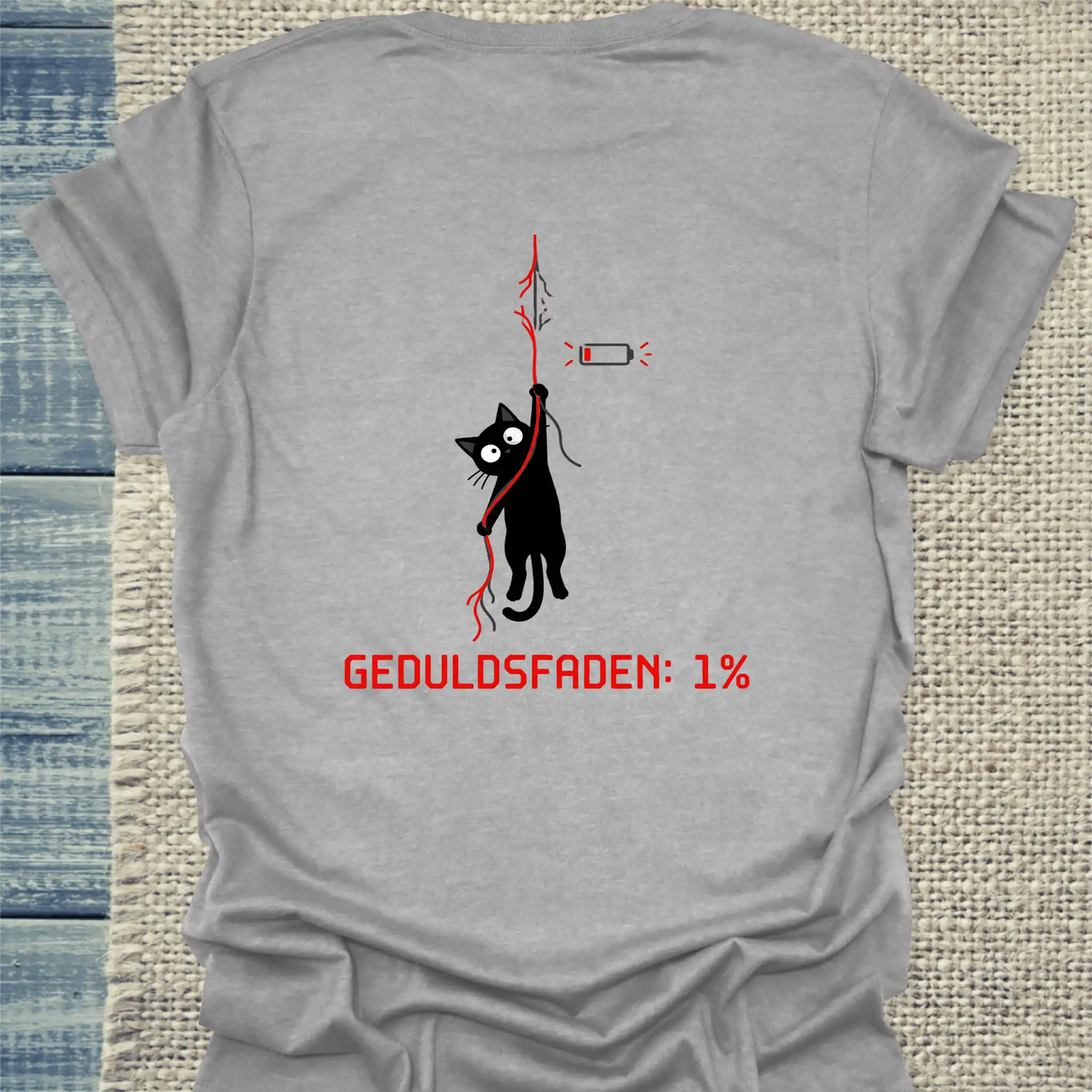 T-Shirt - Geduldsfaden: 1% - Rücken - Unisex - Katze, Back Grau
