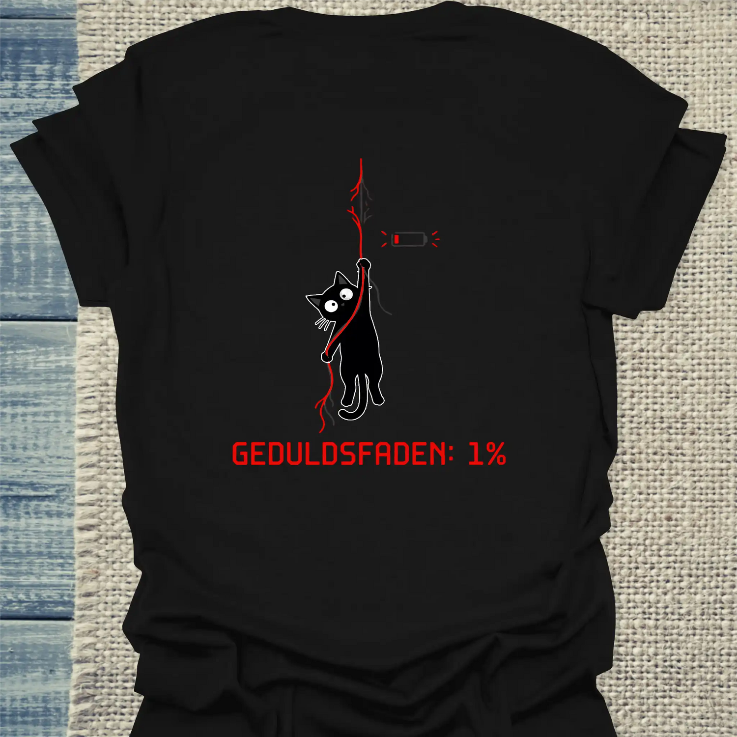 T-Shirt - Geduldsfaden: 1% - Rücken - Unisex - Katze, Back Schwarz