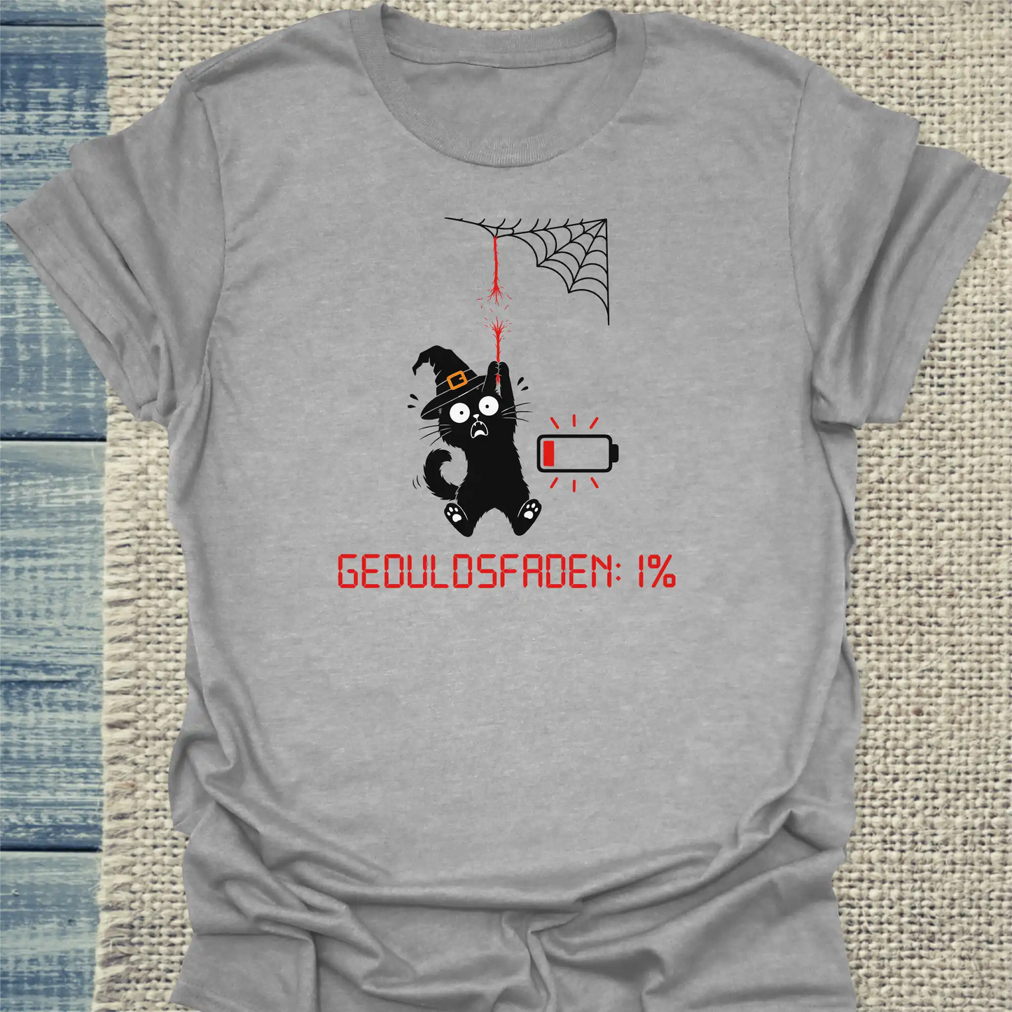 T-Shirt - Geduldsfaden Halloween - Unisex - Katze, Halloween Grau