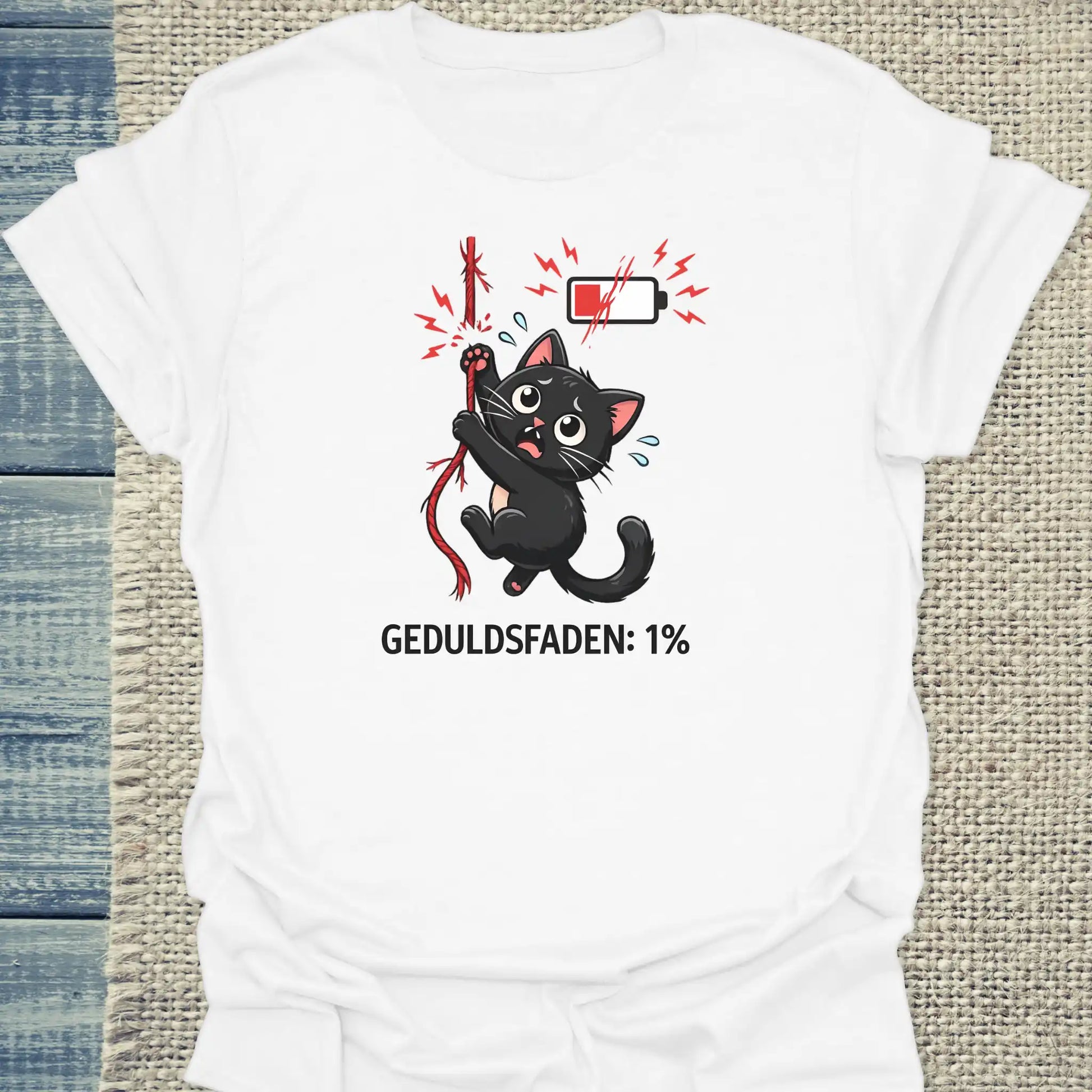 T-Shirt - Geduldsfaden ist bei 1% - Unisex - Katze Weiß