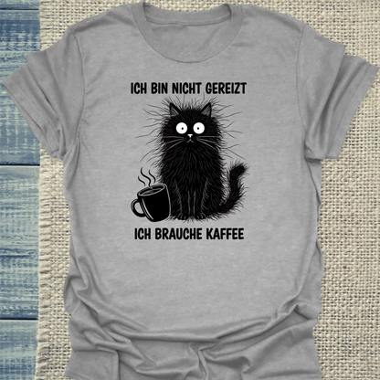 T-Shirt - Gereizte Katze - Unisex - Katze & Kaffee Grau