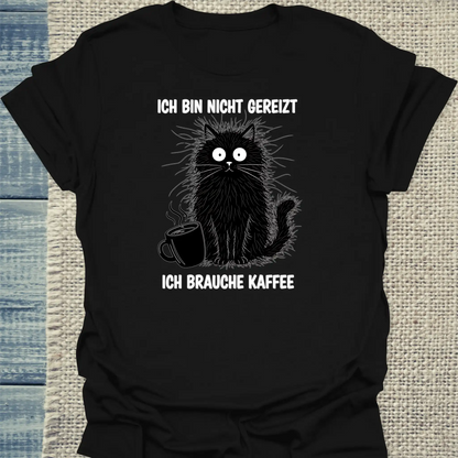 T-Shirt - Gereizte Katze - Unisex - Katze & Kaffee Schwarz