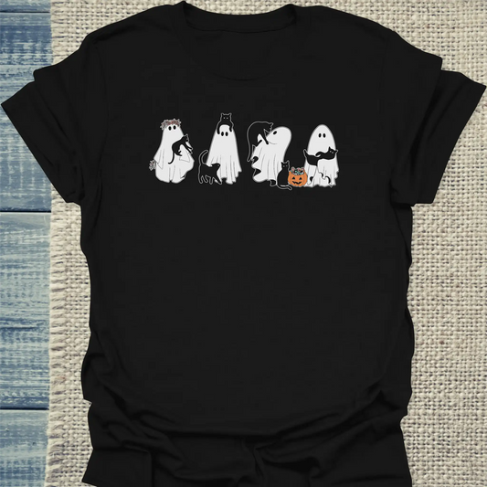 T-Shirt - Gespenster und Katzen - Unisex - Katze, Halloween Schwarz