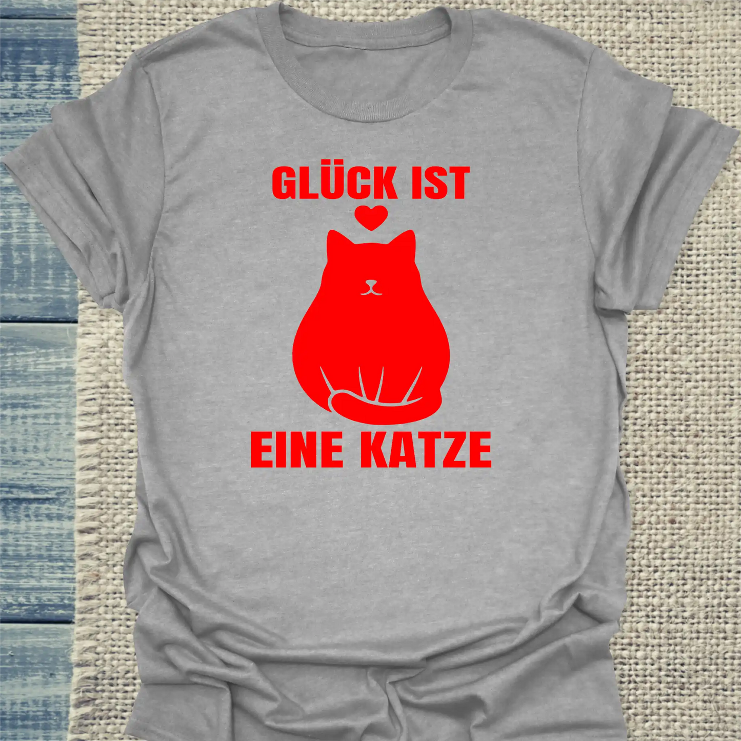 T-Shirt - Glück ist - Unisex - Katze Grau