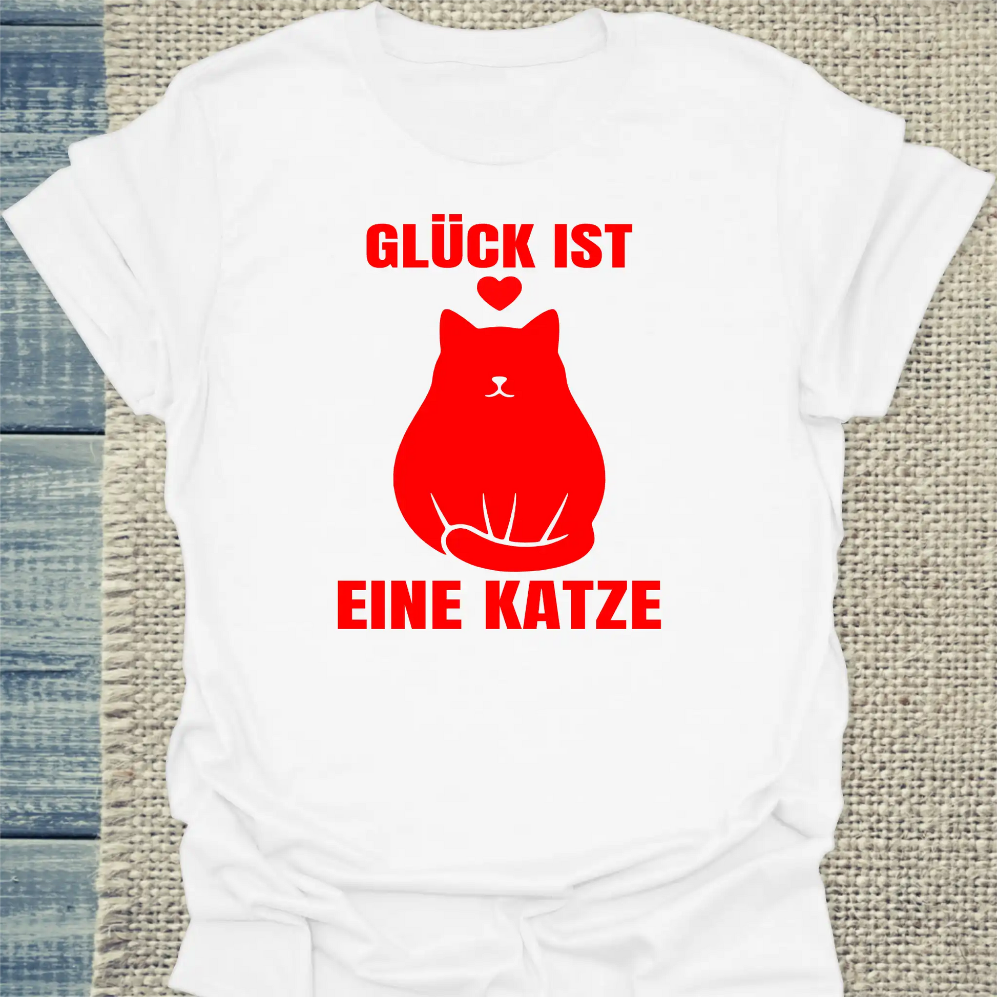 T-Shirt - Glück ist - Unisex - Katze Weiß