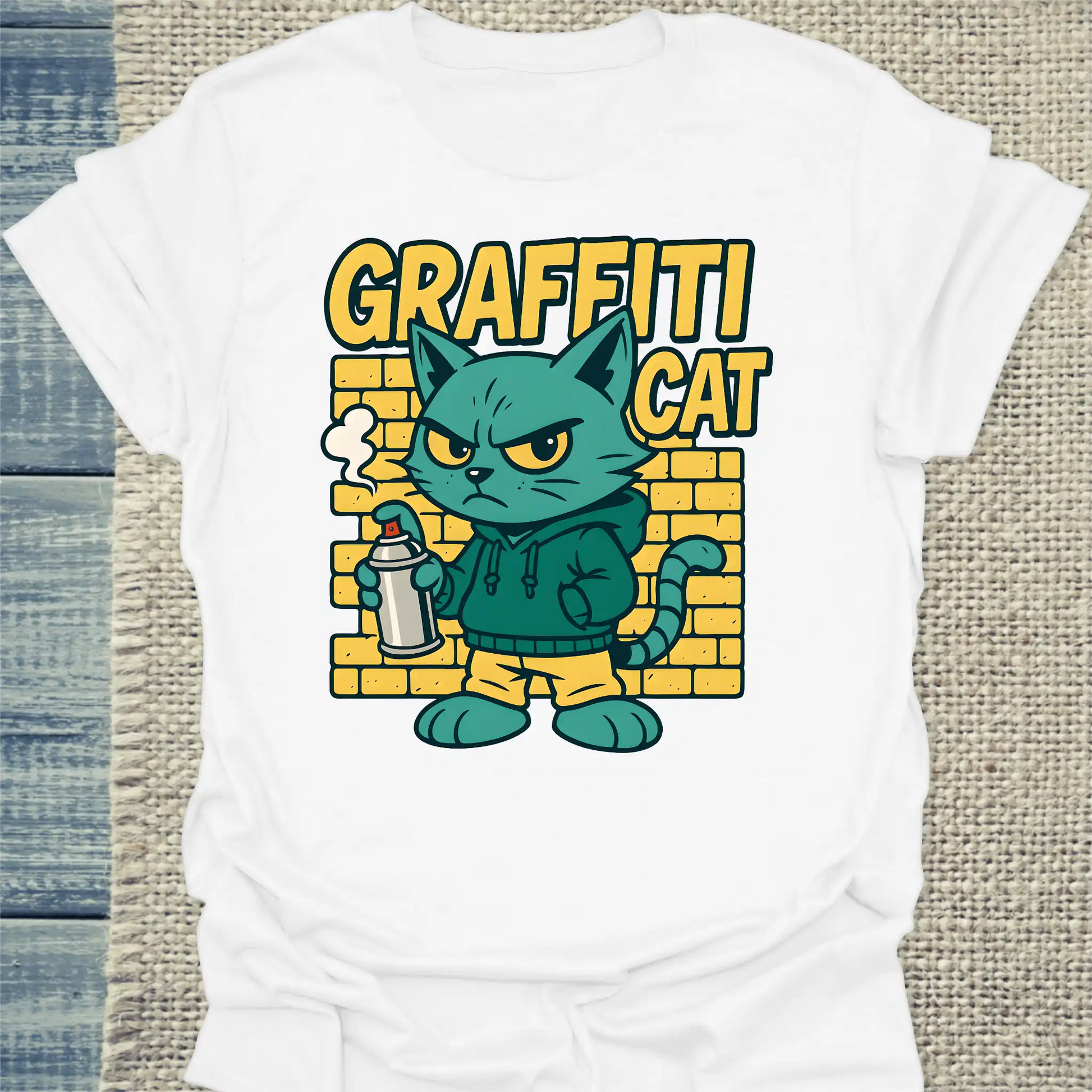 T-Shirt - Graffiti Cat - Unisex - Katze Weiß