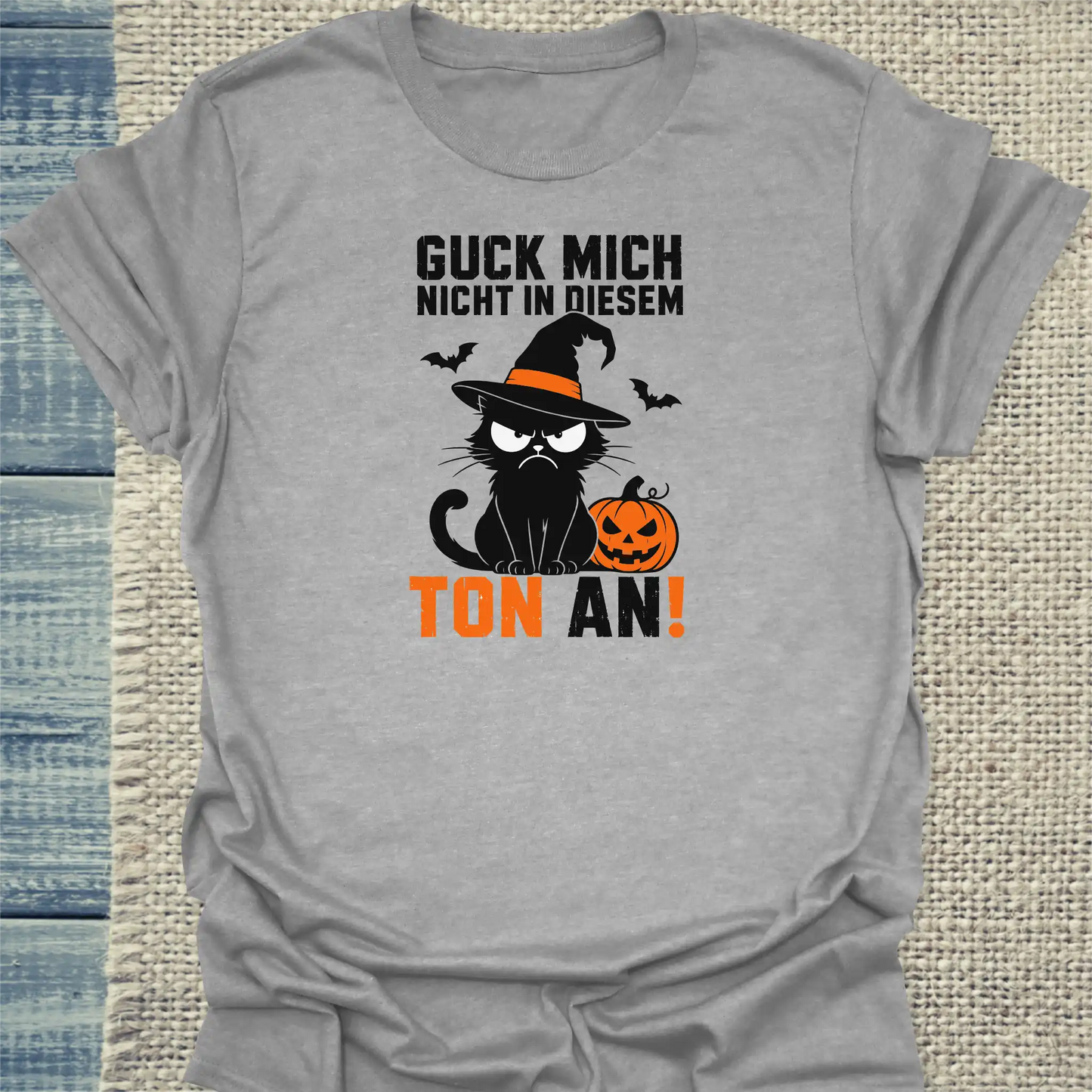 T-Shirt - Guck mich nicht - Halloween - Unisex - Katze, Halloween Grau