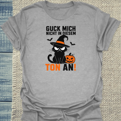 T-Shirt - Guck mich nicht - Halloween - Unisex - Katze, Halloween Grau