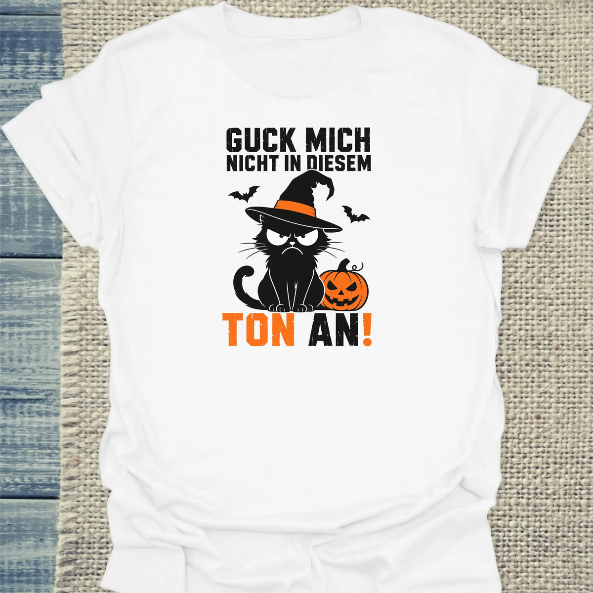 T-Shirt - Guck mich nicht - Halloween - Unisex - Katze, Halloween Weiß