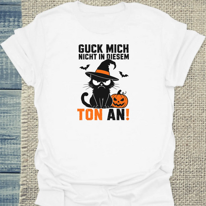 T-Shirt - Guck mich nicht - Halloween - Unisex - Katze, Halloween Weiß
