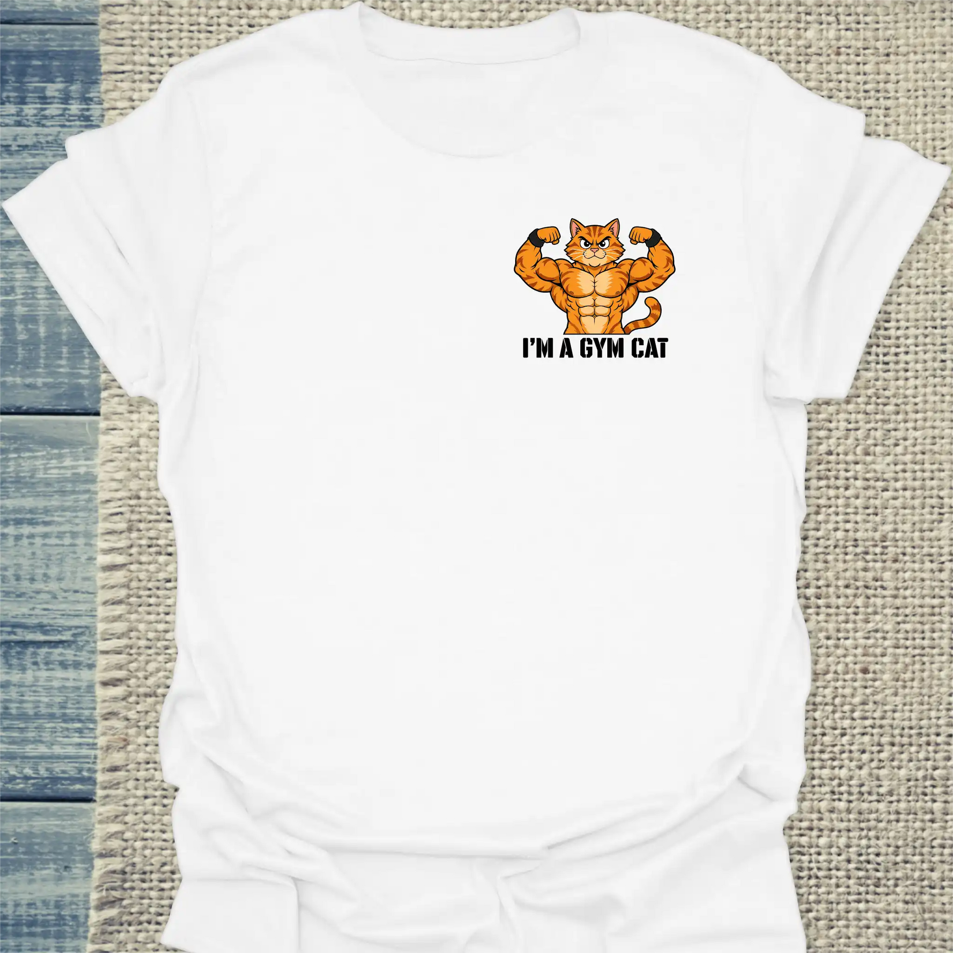 T-Shirt - Gym Cat - Unisex - Katze, Cat Guy Weiß