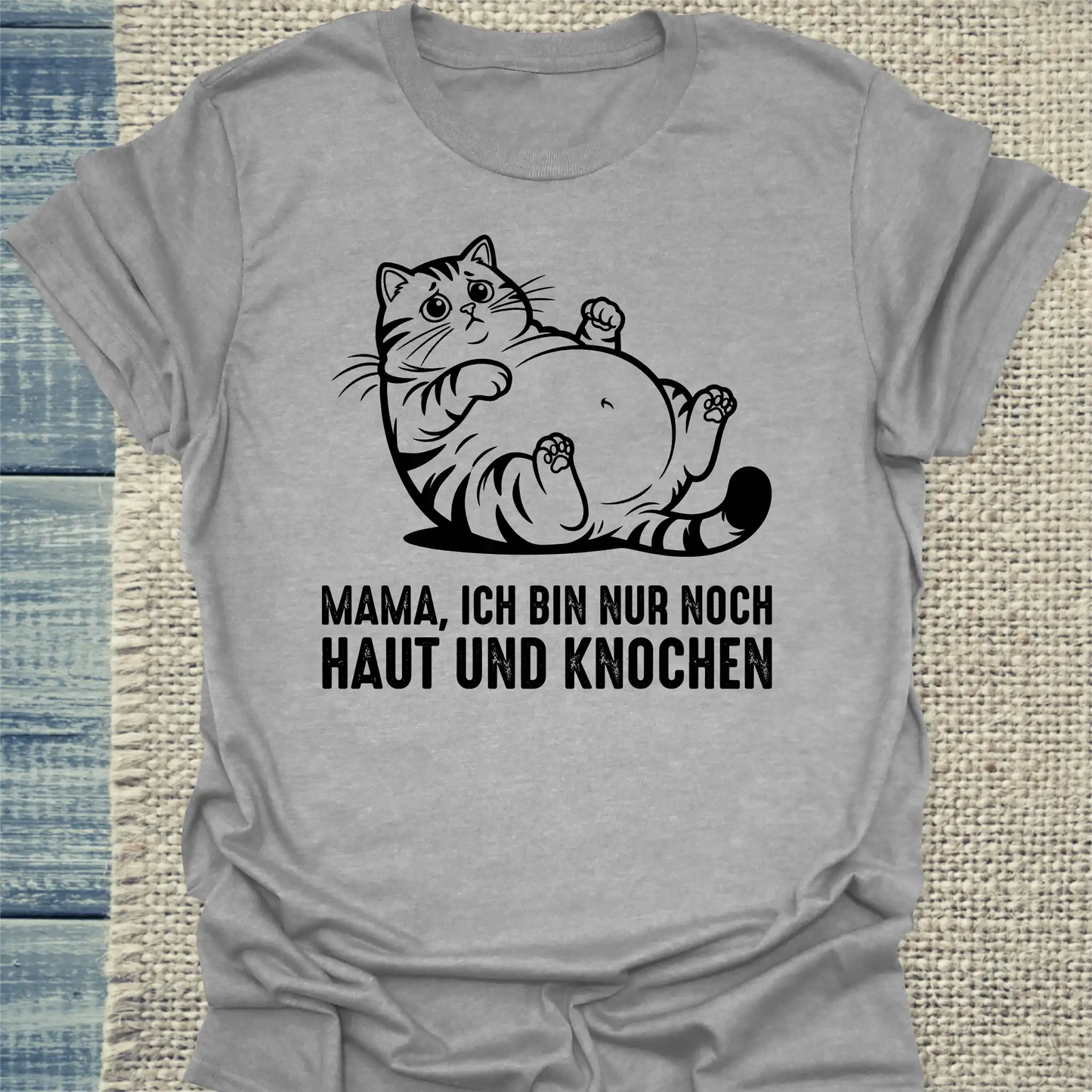T-Shirt - Haut und Knochen - Unisex - Katze Grau