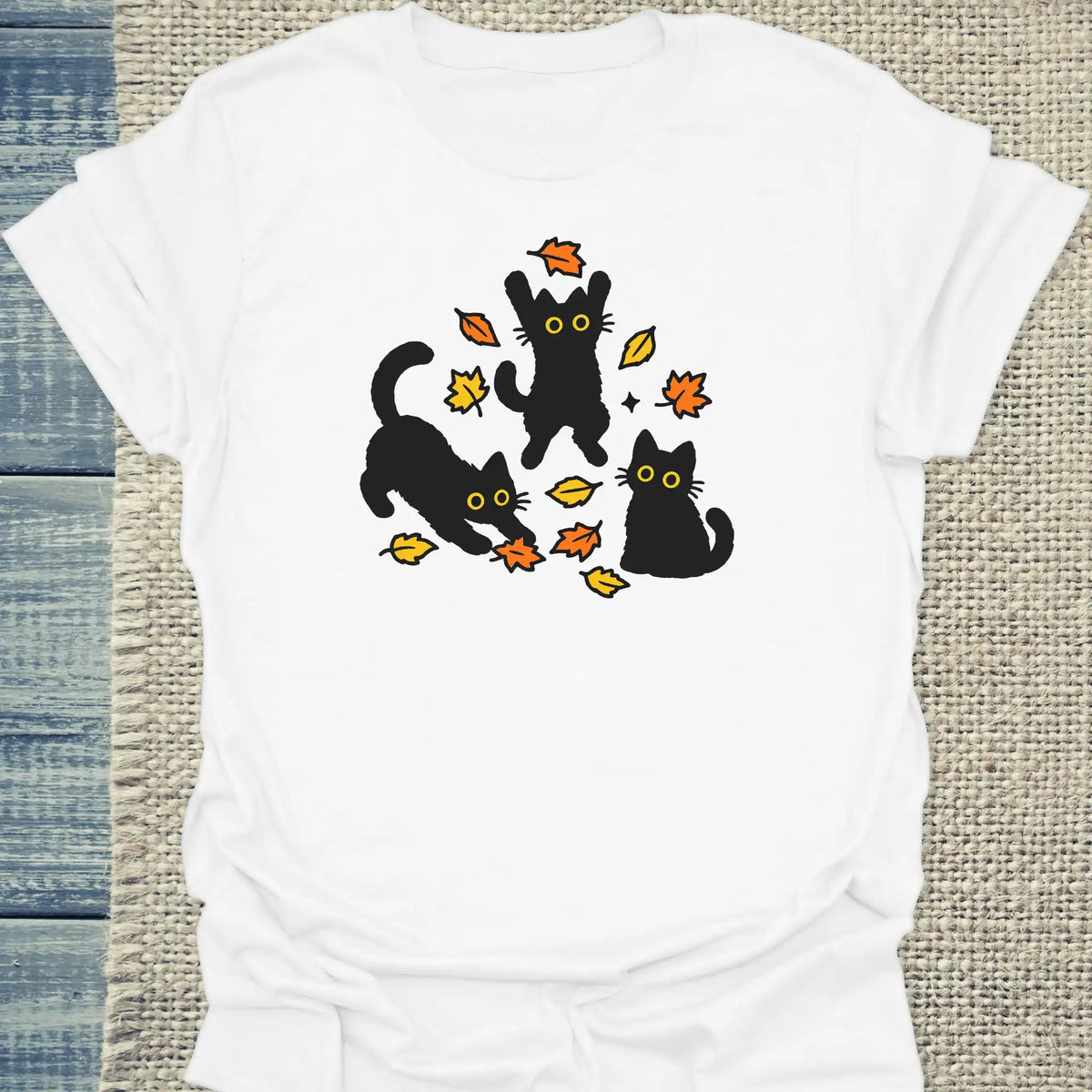 T-Shirt - Herbstlaub - Unisex - Katze Weiß